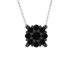 Siyah zirkon 925 ayar siyah rodyum kaplama gümüş kolye (40 cm beyaz altın rolo zincir)