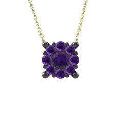 Yalancı Tektaş Kolye - Ametist 925 ayar siyah rodyum kaplama gümüş kolye (40 cm altın rolo zincir) #8cf6hw