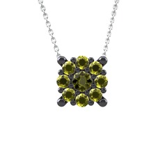 Yalancı Tektaş Kolye - Peridot 925 ayar siyah rodyum kaplama gümüş kolye (40 cm beyaz altın rolo zincir) #8e3gij