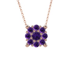 Yalancı Tektaş Kolye - Ametist 8 ayar rose altın kolye (40 cm gümüş rolo zincir) #8svs3y