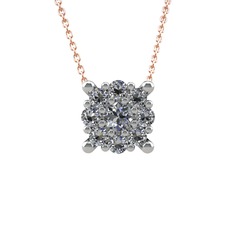 Yalancı Tektaş Kolye - Swarovski 8 ayar beyaz altın kolye (40 cm rose altın rolo zincir) #aqyxsq