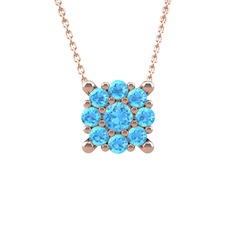 Yalancı Tektaş Kolye - Akuamarin 8 ayar rose altın kolye (40 cm rose altın rolo zincir) #bnq46h