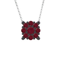 Yalancı Tektaş Kolye - Kök yakut 925 ayar siyah rodyum kaplama gümüş kolye (40 cm gümüş rolo zincir) #d1j0ro