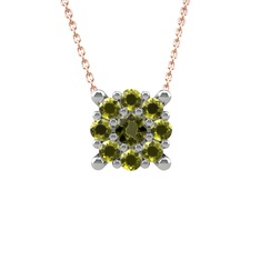 Yalancı Tektaş Kolye - Peridot 14 ayar beyaz altın kolye (40 cm rose altın rolo zincir) #d8m5u3