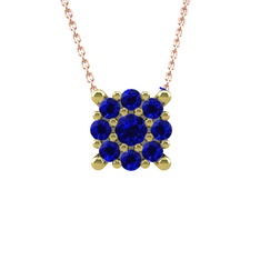 Yalancı Tektaş Kolye - Lab safir 925 ayar altın kaplama gümüş kolye (40 cm rose altın rolo zincir) #ekt1vq