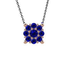 Lab safir 14 ayar rose altın kolye (40 cm gümüş rolo zincir)