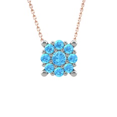 Yalancı Tektaş Kolye - Akuamarin 8 ayar beyaz altın kolye (40 cm rose altın rolo zincir) #f5po83