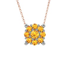 Sitrin 8 ayar beyaz altın kolye (40 cm rose altın rolo zincir)