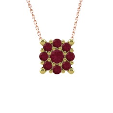 Kök yakut 14 ayar altın kolye (40 cm rose altın rolo zincir)