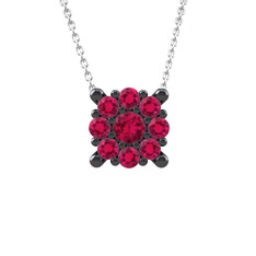 Yalancı Tektaş Kolye - Rodolit garnet 925 ayar siyah rodyum kaplama gümüş kolye (40 cm gümüş rolo zincir) #j9wza