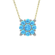 Yalancı Tektaş Kolye - Akuamarin 925 ayar gümüş kolye (40 cm altın rolo zincir) #jt201y