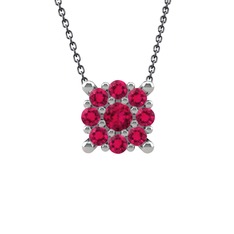 Yalancı Tektaş Kolye - Rodolit garnet 18 ayar beyaz altın kolye (40 cm gümüş rolo zincir) #jxwt90