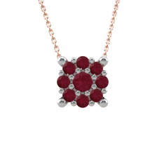Yalancı Tektaş Kolye - Kök yakut 925 ayar gümüş kolye (40 cm rose altın rolo zincir) #k16532