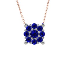 Yalancı Tektaş Kolye - Lab safir 14 ayar beyaz altın kolye (40 cm rose altın rolo zincir) #k5soa4