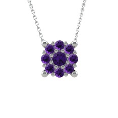 Yalancı Tektaş Kolye - Ametist 18 ayar beyaz altın kolye (40 cm beyaz altın rolo zincir) #lkwv2z