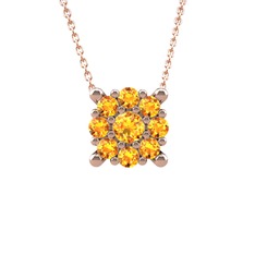 Yalancı Tektaş Kolye - Sitrin 18 ayar rose altın kolye (40 cm rose altın rolo zincir) #lkzcpm