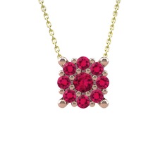 Yalancı Tektaş Kolye - Rodolit garnet 14 ayar rose altın kolye (40 cm altın rolo zincir) #me370k