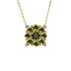 Yalancı Tektaş Kolye - Peridot 14 ayar rose altın kolye (40 cm altın rolo zincir) #nl2su2