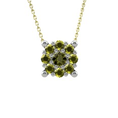 Yalancı Tektaş Kolye - Peridot 18 ayar beyaz altın kolye (40 cm altın rolo zincir) #pe8czk
