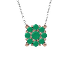 Yalancı Tektaş Kolye - Kök zümrüt 8 ayar rose altın kolye (40 cm beyaz altın rolo zincir) #pq4vmq