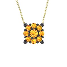 Yalancı Tektaş Kolye - Sitrin 925 ayar siyah rodyum kaplama gümüş kolye (40 cm gümüş rolo zincir) #rceys5