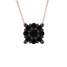 Yalancı Tektaş Kolye - Siyah zirkon 925 ayar siyah rodyum kaplama gümüş kolye (40 cm rose altın rolo zincir) #rptb6k