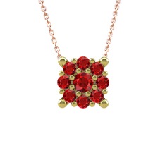 Yalancı Tektaş Kolye - Garnet 8 ayar altın kolye (40 cm rose altın rolo zincir) #rqm4b0