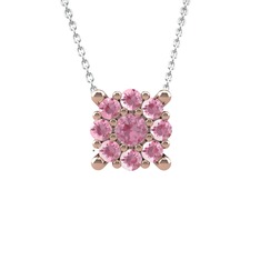 Yalancı Tektaş Kolye - Pembe kuvars 8 ayar rose altın kolye (40 cm beyaz altın rolo zincir) #s1q4g