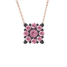 Yalancı Tektaş Kolye - Pembe kuvars 925 ayar siyah rodyum kaplama gümüş kolye (40 cm rose altın rolo zincir) #t0bcuo
