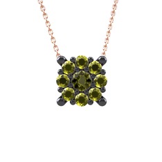 Yalancı Tektaş Kolye - Peridot 925 ayar siyah rodyum kaplama gümüş kolye (40 cm rose altın rolo zincir) #t71wb1