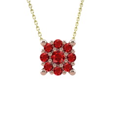 Yalancı Tektaş Kolye - Garnet 18 ayar rose altın kolye (40 cm altın rolo zincir) #uip3t0