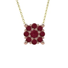 Yalancı Tektaş Kolye - Kök yakut 925 ayar rose altın kaplama gümüş kolye (40 cm altın rolo zincir) #vpk21r