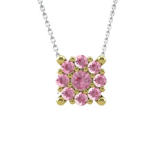 Pembe kuvars 8 ayar altın kolye (40 cm beyaz altın rolo zincir)