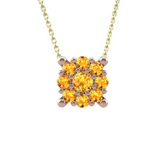 Yalancı Tektaş Kolye - Sitrin 925 ayar rose altın kaplama gümüş kolye (40 cm altın rolo zincir) #x9gxmb