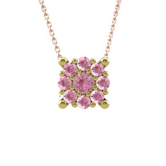 Yalancı Tektaş Kolye - Pembe kuvars 14 ayar altın kolye (40 cm rose altın rolo zincir) #xgik80