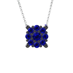 Yalancı Tektaş Kolye - Lab safir 925 ayar siyah rodyum kaplama gümüş kolye (40 cm beyaz altın rolo zincir) #xlvykc