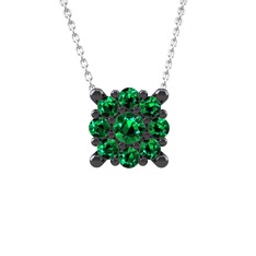 Yeşil kuvars 925 ayar siyah rodyum kaplama gümüş kolye (40 cm beyaz altın rolo zincir)