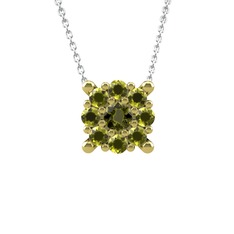 Yalancı Tektaş Kolye - Peridot 14 ayar altın kolye (40 cm beyaz altın rolo zincir) #z36x6g