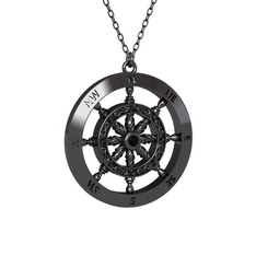 Vasco Dümen Kolye - Siyah zirkon 925 ayar siyah rodyum kaplama gümüş kolye (40 cm gümüş rolo zincir) #1074djo