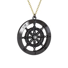 Beyaz zirkon 925 ayar siyah rodyum kaplama gümüş kolye (40 cm altın rolo zincir)