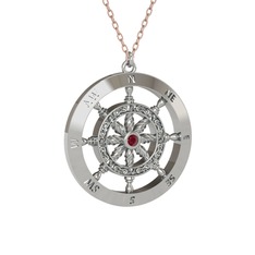 Kök yakut 14 ayar beyaz altın kolye (40 cm rose altın rolo zincir)