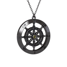 Vasco Dümen Kolye - Peridot 925 ayar siyah rodyum kaplama gümüş kolye (40 cm gümüş rolo zincir) #1auvuiy