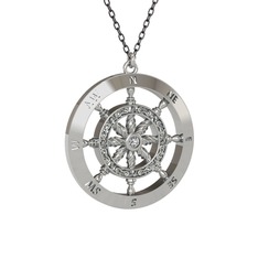 Beyaz zirkon 14 ayar beyaz altın kolye (40 cm gümüş rolo zincir)