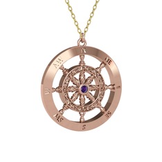 Vasco Dümen Kolye - Ametist 925 ayar rose altın kaplama gümüş kolye (40 cm altın rolo zincir) #1ejw607
