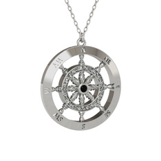 Vasco Dümen Kolye - Siyah zirkon 18 ayar beyaz altın kolye (40 cm beyaz altın rolo zincir) #1fj36s6