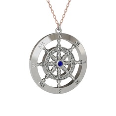 Lab safir 14 ayar beyaz altın kolye (40 cm rose altın rolo zincir)