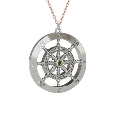 Peridot 14 ayar beyaz altın kolye (40 cm rose altın rolo zincir)