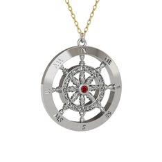 Garnet 14 ayar beyaz altın kolye (40 cm altın rolo zincir)