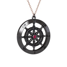 Vasco Dümen Kolye - Rodolit garnet 925 ayar siyah rodyum kaplama gümüş kolye (40 cm rose altın rolo zincir) #1krkjgm
