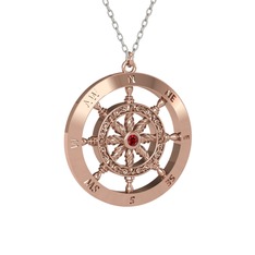 Vasco Dümen Kolye - Garnet 8 ayar rose altın kolye (40 cm beyaz altın rolo zincir) #1lz1rti